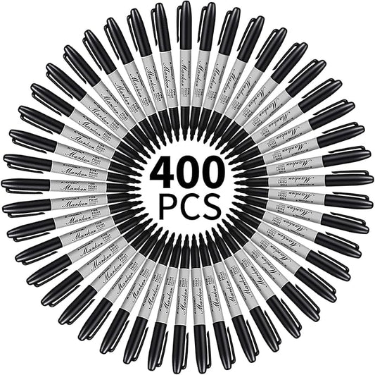Thenshop 400 Pack Permanent Markers Bulk Black Permanent Marker Set Fine Point Pens Work on Wood, Metal, Stone, Glass