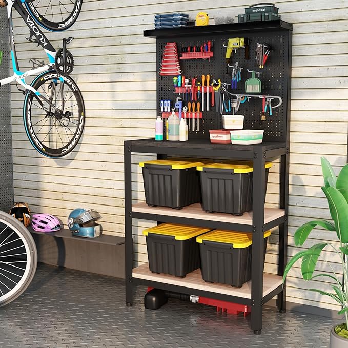 Nazhura 72 Quart Plastic Storage Bin, Stackable and Nestable Storage Boxes with Yellow Lids and Secure Latching Buckles, Large Storage Container (Black/Yellow, 72Quart-4Pack)