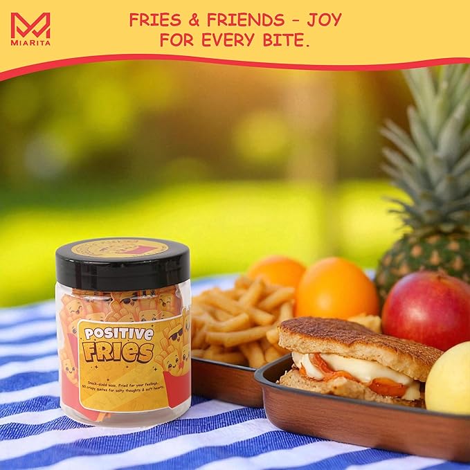 Positive French Fries Jar – 60 Funny Emotional Support Fries, Birthday Gifts for Friends, Teens, Coworkers, Foodie Gifts for Stress Relief and Positivity, Funny Gift for Boss, Women, Men