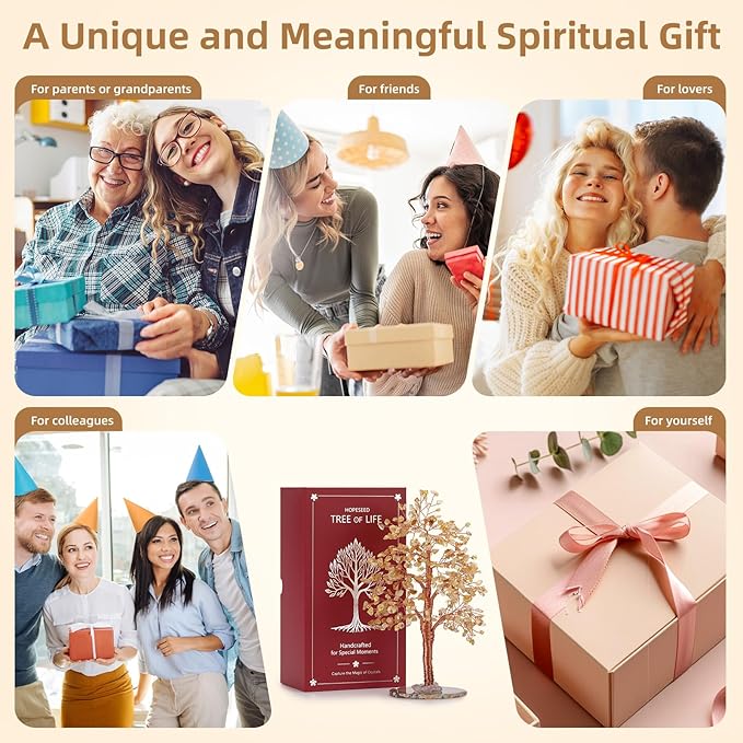 Hopeseed Citrine Chakra Crystal Tree of Life Handmade Bonsai Healing Crystals Tree for Home, Desk, Living Room, Office Decor for Positive Energy, Money, Good Luck Birthday Gift for Women, Mom, Men