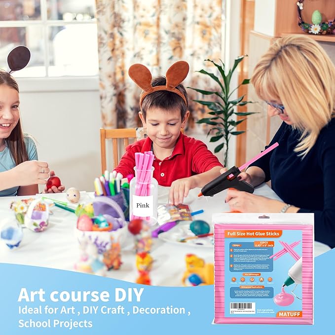 MATUFF Pink hot Glue Sticks Full Size 0.43” Dia x 8” Long, 52 pcs Hot melt Adhesive Glue Sticks, All-Purpose Colored Glue Gun Sticks for Christmas Decoration Crafts Arts School Home Repair Bonding