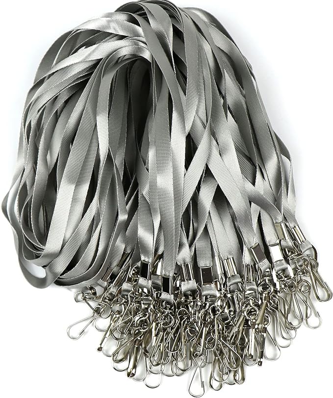 Beebel Grey Lanyard Bulk Lanyards for Id Badges Flat Lanyard with Badge Clip Swivel Hook 100 Pack