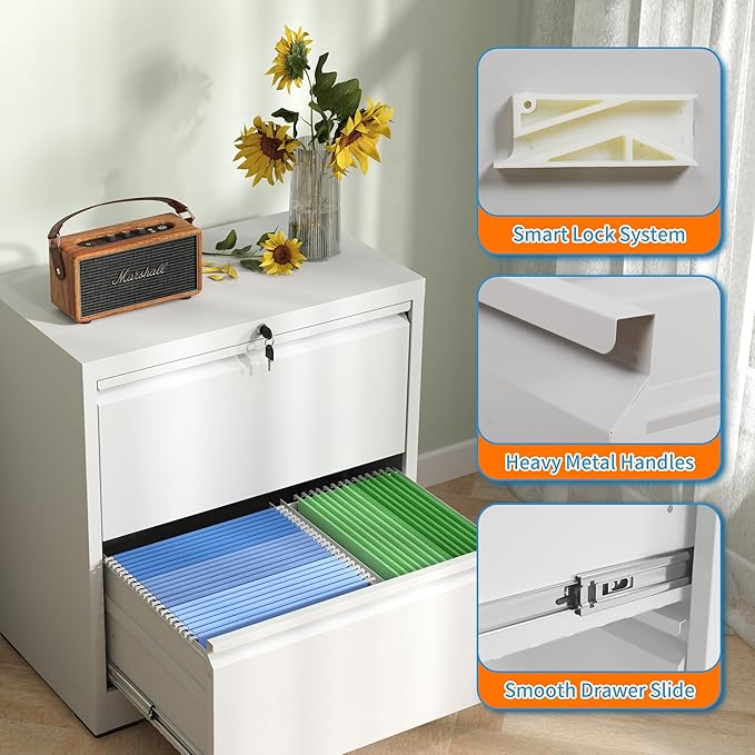 Lateral File Cabinets with 2 Drawer,Metal Lateral Filing Cabinet for Home Office,Wide Steel Storage Cabinet Commercial Drawer for Legal/Letter/A4 Size Files Assembly Required