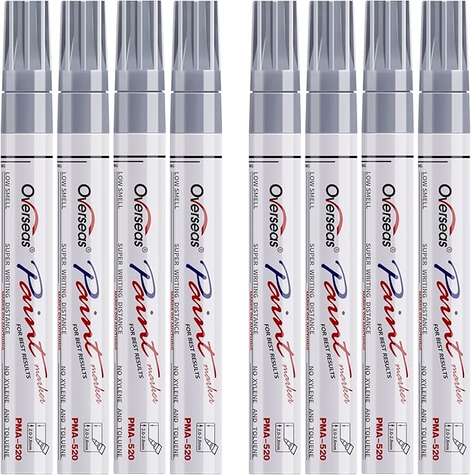 Paint Pens Paint Markers - Silver Permanent Markers 8 Pack, Oil Based Waterproof Quick Dry Medium Tip Marker Pen for Metal, Wood, Fabric, Plastic, Rock, Stone, Mugs, Canvas, Glass, Art Craft