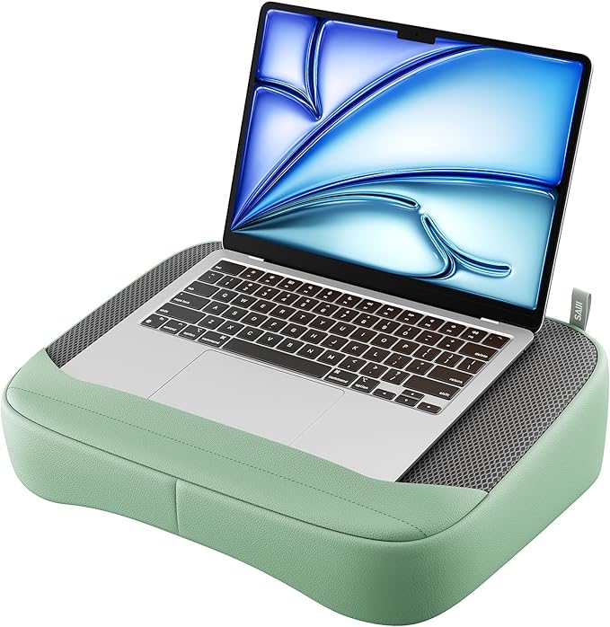 SAIJI Breathable Laptop Pillow, Ultra Lightweight Lap Desk with Cushion, Computer Pillows for Laptop with Partitioned Storage Bag, Designer Stopper - Lap Pad Fits up to 15.6 Inch Laptops