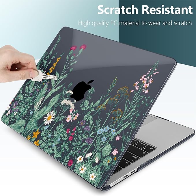 DONGKE Compatible with M4 MacBook Air 15 inch Case 2025 2024 2023 A3241 A3114 A2941 M3 M2 Liquid Retina Display Touch ID, Plastic Hard Case & Keyboard Skin & Screen Protector - Garden Florals