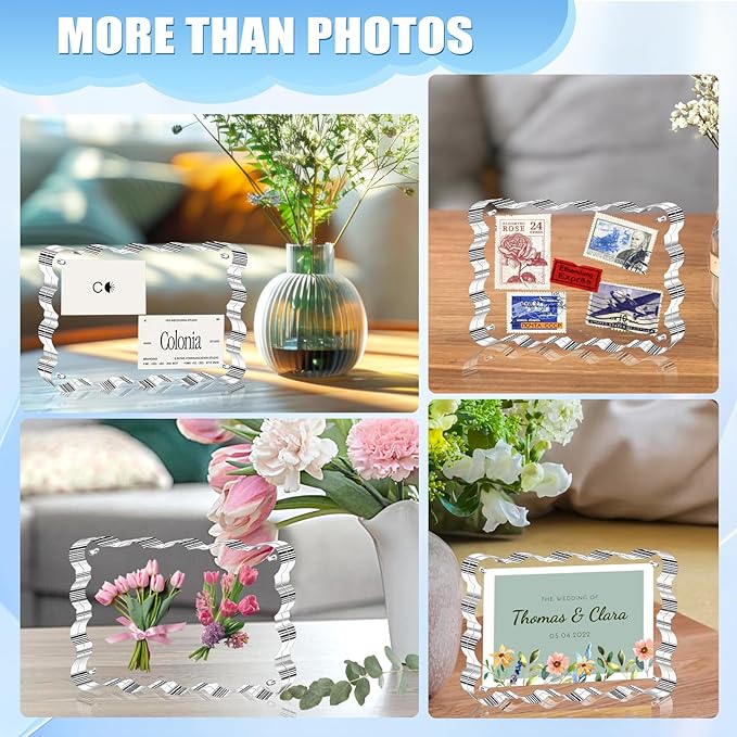Aheroi 4x6 Acrylic Picture Frames, 3 Pack Clear Scalloped Acrylic Photo Frame Freestanding Magnetic Picture Frames for Desktop, Transparent Thickened Double Sided Picture Holder, Exclusive Shape Design