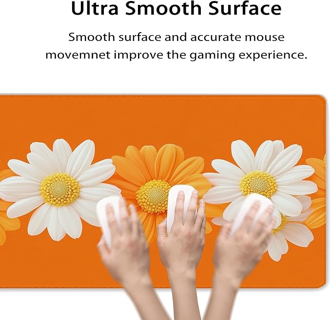 31.5”x11.8”Large Gaming Mouse Pad for Desk, Mouse Mat with Seamed Edges, Waterproof Desk Pad, Non-Slip Rubber Base, Keyboard Pad Computer Mat, Big XL Mousepad-Daisy on Orange