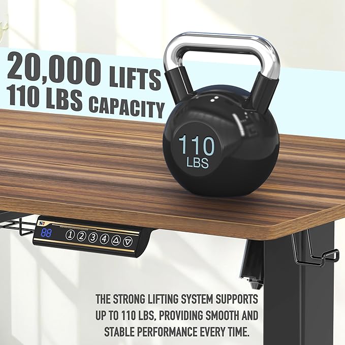 SHW 48-Inch Electric Height Adjustable Standing Desk with Drawer, Memory Preset and Cable Management Tray, Walnut