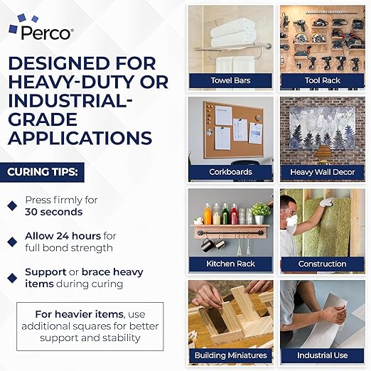 Perco Nano Double Sided Tape Squares, Clear Tape, 15 3"x3" Pre-Cut Mounting Squares – Heavy Duty Adhesive for Wall Décor, Mirrors, Photo Frames, Hanging, Crafts, DIY, Industrial Use, Home Projects