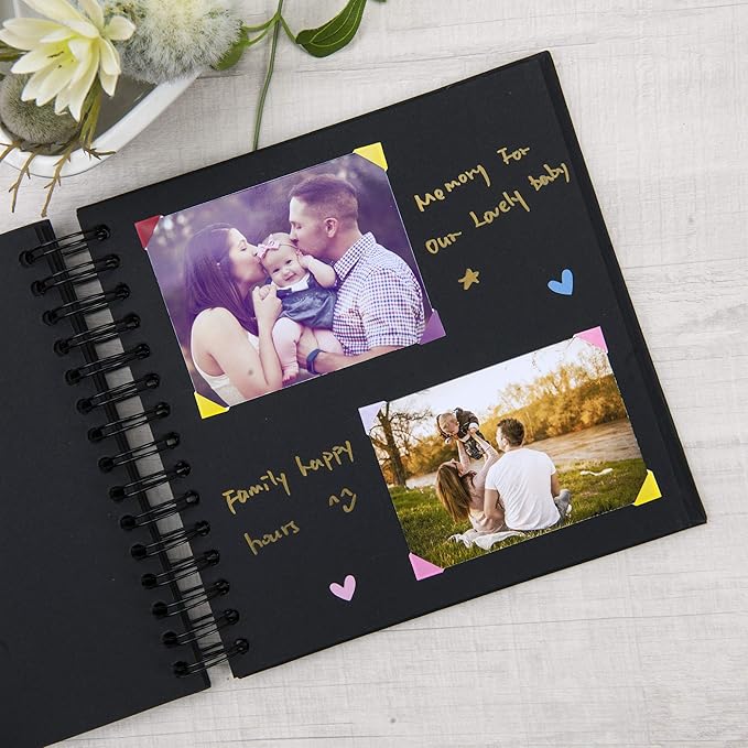 8 x 8 Inch Small DIY Scrapbook Photo Album with Cover Photo 80 Pages Hardcover Craft Paper Photo Album for Guest Book, Anniversary, Valentines Day Gifts (Black, 8 x 8 inch)