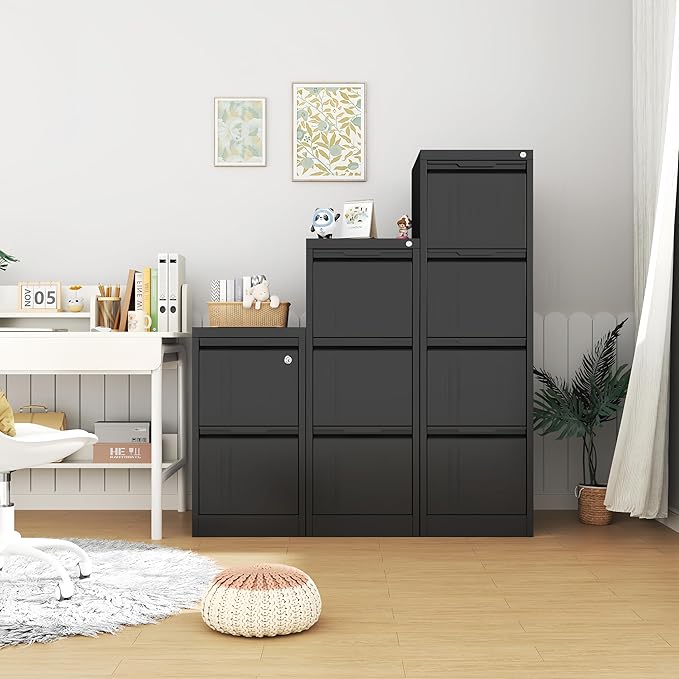 2-Drawer File Cabinet with Lock,Metal Vertical Filing Cabinets for Home Office,Under Desk File Cabinets for Letter/Legal/A4 Size Files,Easy Assemble,Black