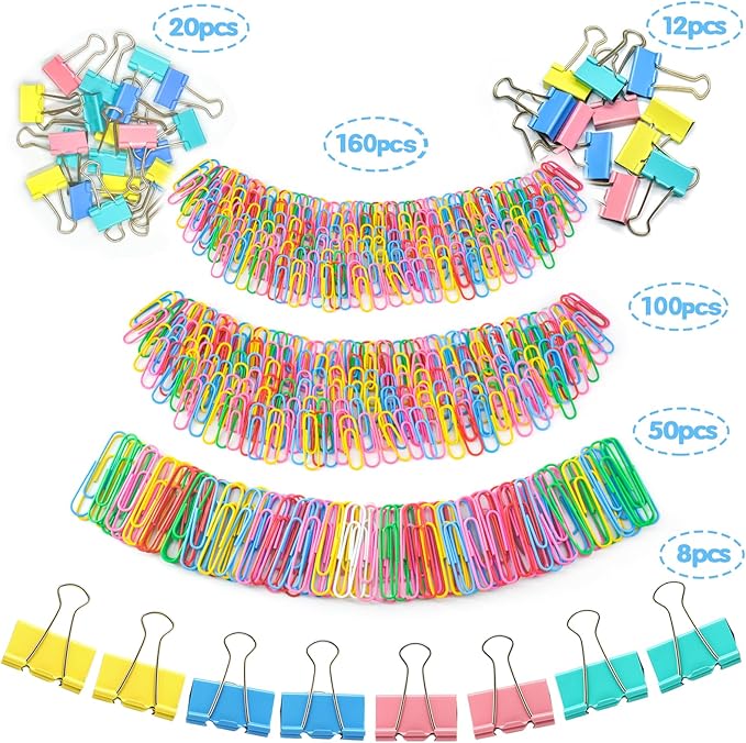 350PCS Binder Clips, Paper Clips, Large Binder Clips Assorted Sizes Set - Back to School - Bulldog Clips, Office Clips, Paper Clamps, Colorful Binder Clips for Office and School Supplies