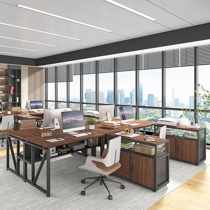 Tribesigns Office Desk with Drawers Sets, 63 inches L Shaped Computer Desk with Mobile File Cabinet,Big Executive Desk for Home Office Furniture Sets (Dark Brown, 63-inch)