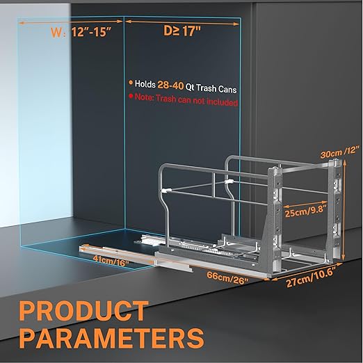 YJHome Pull Out Trash Can Under Cabinet with Soft-Close Slides, Garbage Can Not Included, Cabinet Trash Can Pull Out Kit with Door Mounting Kit, Requires Minimum Cabinets Opening 12" W X 18" D