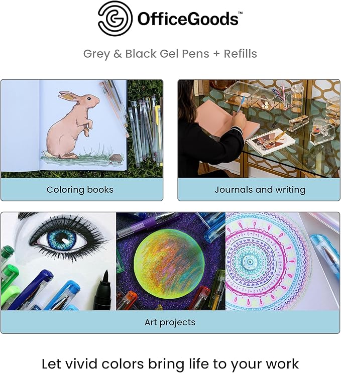 OfficeGoods Pink Purple Gel Pens with Refills – Pastel Adult Coloring Art – Medium 0.8-1.0mm Tips – Non-Toxic Gel Pens Set – Quick Dry Smudge-Free 24 Pack Colors