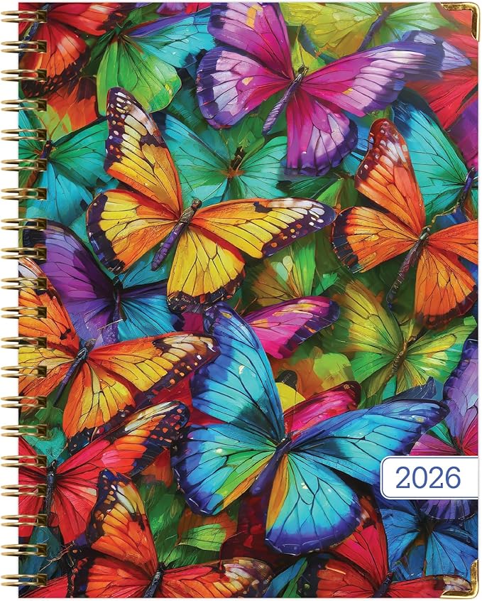 HARDCOVER 2026 Planner, 8.5"x11": 14 Months (November 2025 - December 2026), Daily Weekly Monthly Planner, Yearly Agenda, Bookmark, Pocket Folder and Sticky Note Set (Colorful Butterflies)