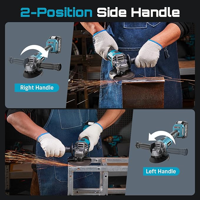 SEESII Cordless Angle Grinder 4-1/2 Inch, 21V Brushless Battery Grinder Tool with 2X 4.0Ah Batteries, 10000RPM for Metal Cutting, Grinding, Polishing, Rust Removal (Blue)