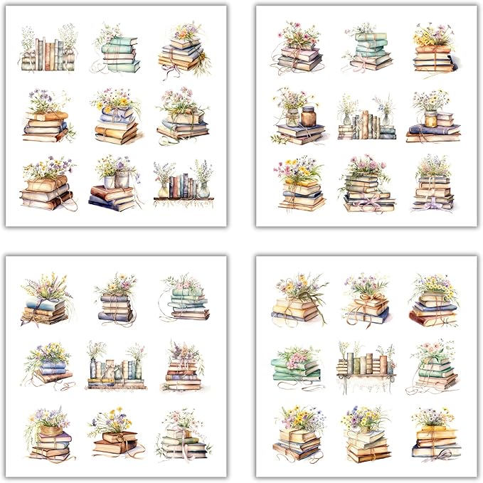 XERE 144 Pcs Stacked Books Four Seasons Sticker Book for Journaling Notebooks, Sketchbook, Bookmark Making, Junk Journal, Budget Planner, Scrapbook Art Supplies Stickers