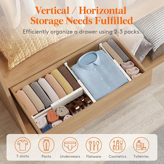 Lifewit 16 Pack Drawer Dividers 4" High, 11-17" Adjustable Drawer Organizers for Clothes, Expandable Dresser Separators in Bedroom/Bathroom/Kitchen/Fridge/Office Organization and Storage, Beige