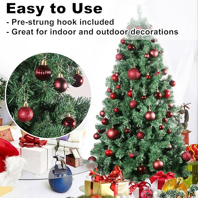 Maroon 1.6" Small Christmas Balls Christmas Tree Decoration Ornaments Shatterproof Hanging Balls for Birthday Halloween Holiday Wedding Decorations Set of 24pcs