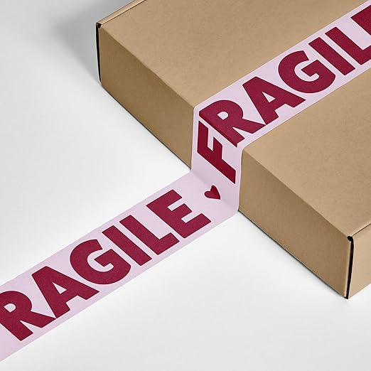 Fragile Packing Tape, Pink Burgundy Heart Cute Designer Packaging and Shipping Tape for Small Business - Printed Tape for Moving, 1.88" x 110 Yards (330 feet)