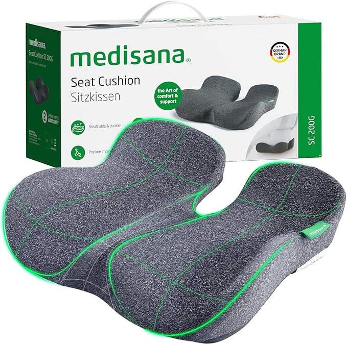 Seat Cushion, SC 200G Seat Cushions for Office Chairs, Car Seat, Wheelchair - Sciatica & Tailbone & Coccyx Pain Relief Pillow for Driver Sedentary People（Size:22.8 * 16.5 * 4.3 in-Grey）