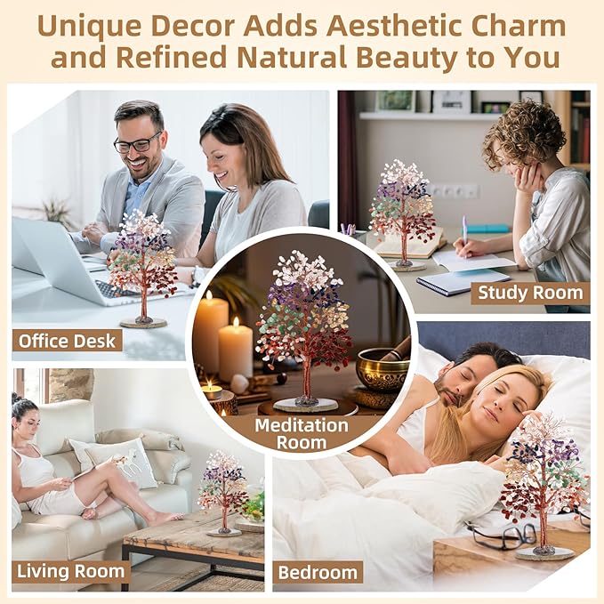 Hopeseed 7 Chakra Crystal Tree of Life Handmade Bonsai Healing Crystal Trees for Home, Desk, Living Room, Office Decor for Positive Energy, Good Luck Birthday Gifts for Women, Mom, Men