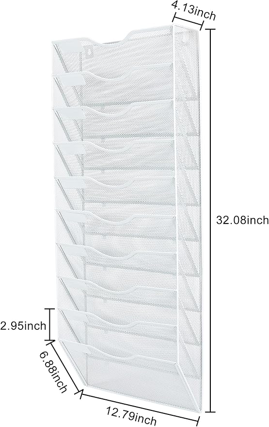 PAG Hanging Wall File Holder Organizer Mail Sorter Literature Rack for Office, 10 Pockets, White