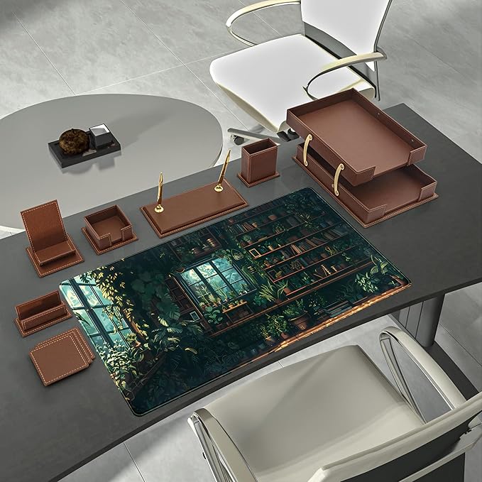 Green Plant Desk Pad Gaming Pad Extra Large Desk Mats Full Desk Mouse Pad XXL, Desktop Mat Computer Laptop Keyboard Pads, Office Home Decor Table Pad Cute Desk Accessories 31.5" x 15.7"