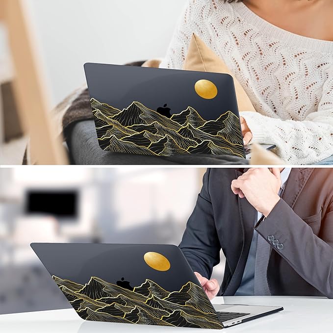 TWOLSKOO Compatible with MacBook Pro 13 inch Case 2023-2016 A2338 M2/M1 A2251 A2289 A2159 A1989 A1706, Plastic Hard Shell Cover & Keyboard Skin & Screen Protector - Golden Mountain