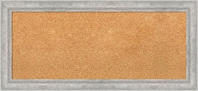Amanti Art Natural Cork Board for Wall, 15x33 Vision Board with Silver Wood Frame, Medium Corkboard Office Decor for Home Organization, Modern Contemporary Corkboard Pinboard to display items for home