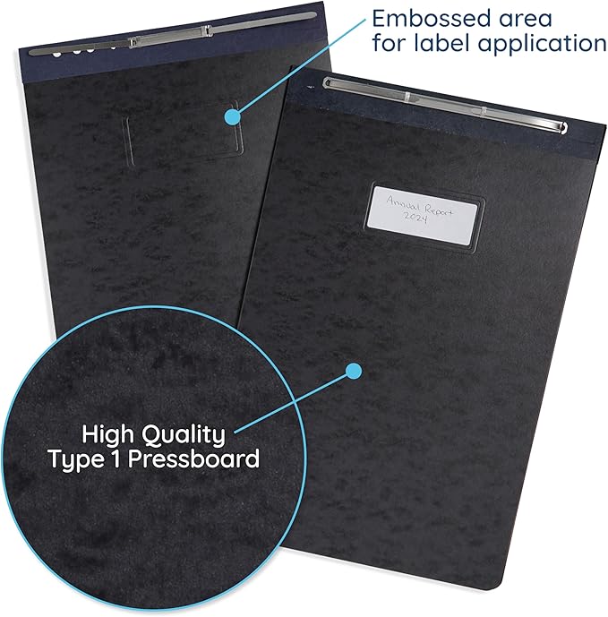 Blue Summit 10 Pressboard Report Covers with Fasteners, 11x17 Folder for Blueprints, 11 x 17 File Folder Tabloid Size Press Board Report Cover, 3” Capacity, 10 Pack, Black
