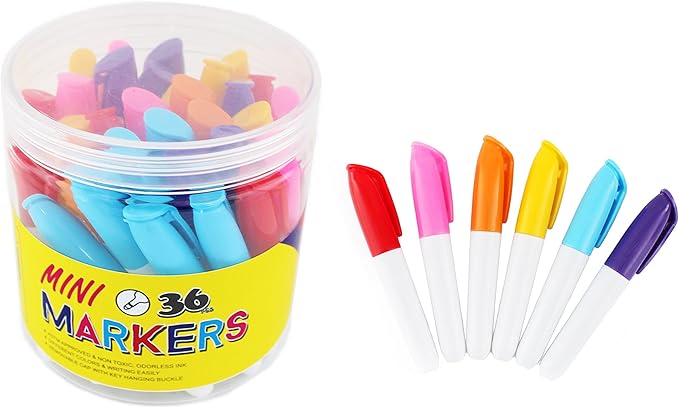 SKKSTATIONERY 36-Pcs Mini Markers, Assorted Colors, Mini Colored Permanent Markers, Marker Pens 3.5'', Markers