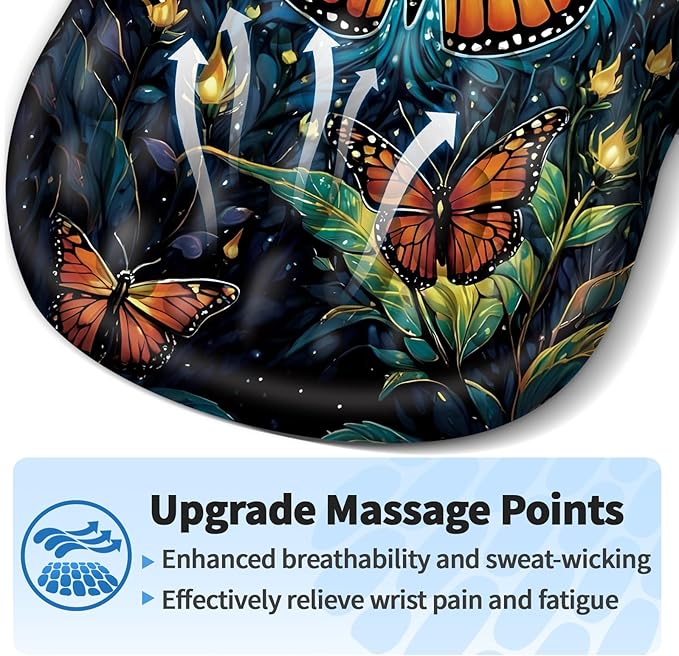 YIWEI Ergonomic Mouse Pad with Wrist Rest Support, Mousepad with Comfortable Memory Foam Wrist Rest and Non-Slip PU Base for Pain Relief, Computer, Laptop, Office, Home (Butterfly)