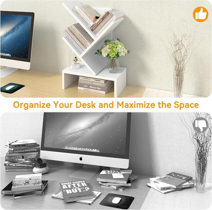 Godferyxin Tree Bookshelf with Drawer,Small Bookcase,Mini Book Shelf for Displaying Organizer CDs, Magazines and More at School,Office,Desk Book Shelf with for Decor,Bedrooms,Living Rooms