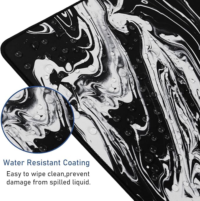 Large Extended Gaming Mouse Pad with Stitched Edges, Durable Non-Slip Natural Rubber Base, Waterproof Computer Keyboard Pad Mat for Esports Pros/Gamer/Desktop/Office/Home - Black White