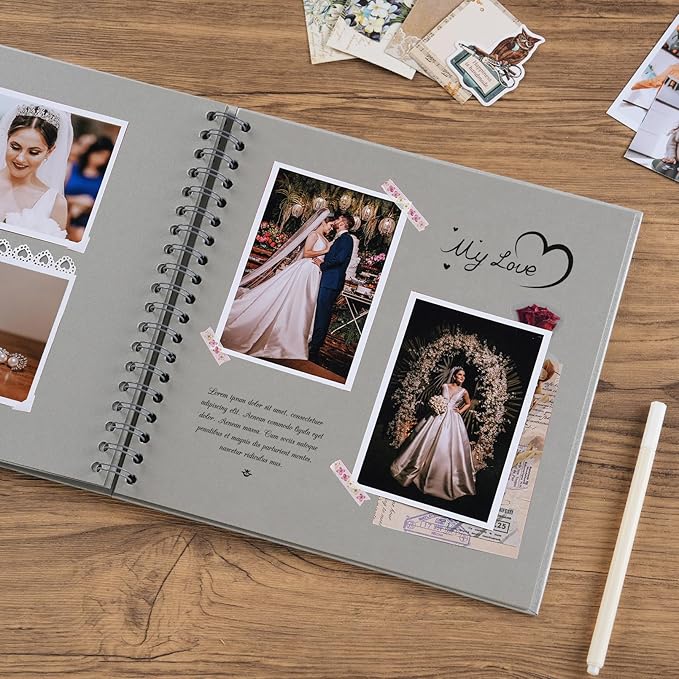 potricher 10 x 10 Inch DIY Scrapbook Album 40 Pages Hardcover Kraft Paper Scrap Book Photo Albums Memory Book for Wedding and Anniversary Family (Gray, 10 Inch)