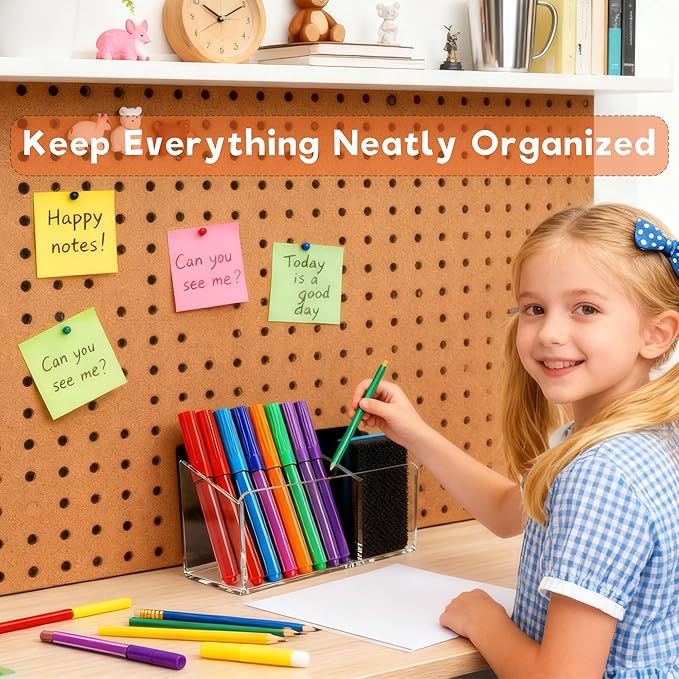 Magnetic Dry Erase Marker Holder - Non-Slip Acrylic Pen Organizer with Powerful Magnets for Whiteboard, Refrigerator, Office Desk, Classroom Supplies & Home Organization-Clear