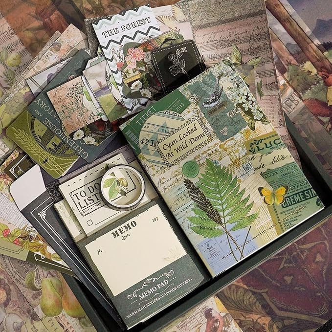 Funto Scrapbooking Kit(123 PCS), Warm Mail Series-Cyan Looked at Wild Dome, Perfect for Bullet Scrapbooking Materials, Planner DIY Arts Craft Collage