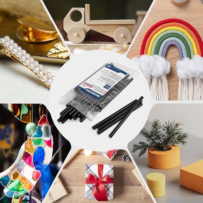 WORKPRO Hot Glue Sticks Full Size, 50-Pack, 0.43x8 Inches, Black Hot Melt Sticks for All-Temp Glue Guns, Multipurpose for DIY Craft General Repairs, Home Decorations and Gluing Projects