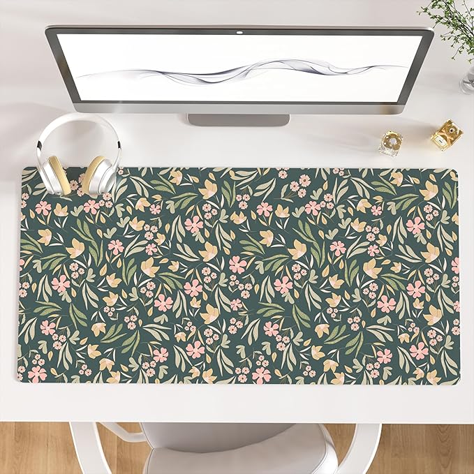 Colorful Star Large Mouse Pad, PU Leather Waterproof Desk Mat, Computer Gaming Mouse Pad, XXL Extended Mousepad Non Slip Desk Pad for School Office Home 31.5" x 15.7" - Ditsy Floral Print