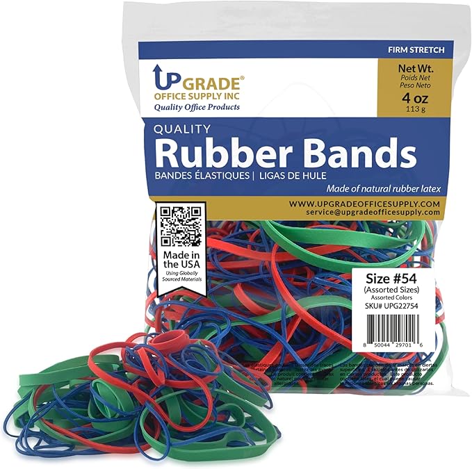 Upgrade Office Supply UPG22754PK3 Rubber Bands, Assorted Size and Colors, 1/4 lb 3-Pack, USA