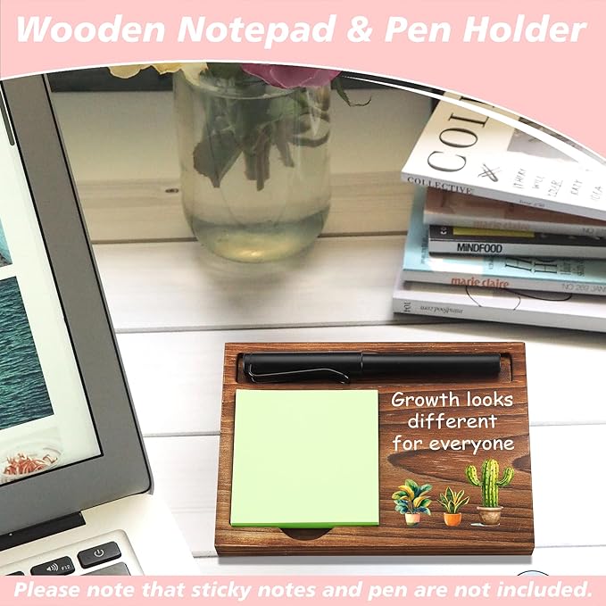 Inspirational Sticky Note Holder Wooden Notepad & Pen Holder 6.5" x 4.7" Positive Vibes Sticky Note Pad Holder Dispenser for Desk Affirmations Motivational Gifts, NPA257