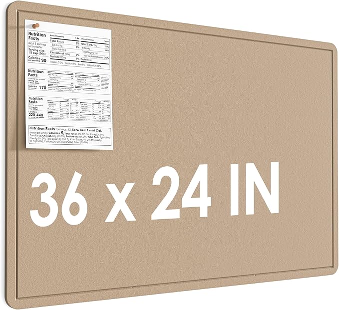 MaxGear Large Bulletin Board 36" x 24", Foldable Felt Board Vision Board Supplies, Cork Board for Office, Home, School, Small Pin Boards for Walls Decorative Display Board Beige Brown