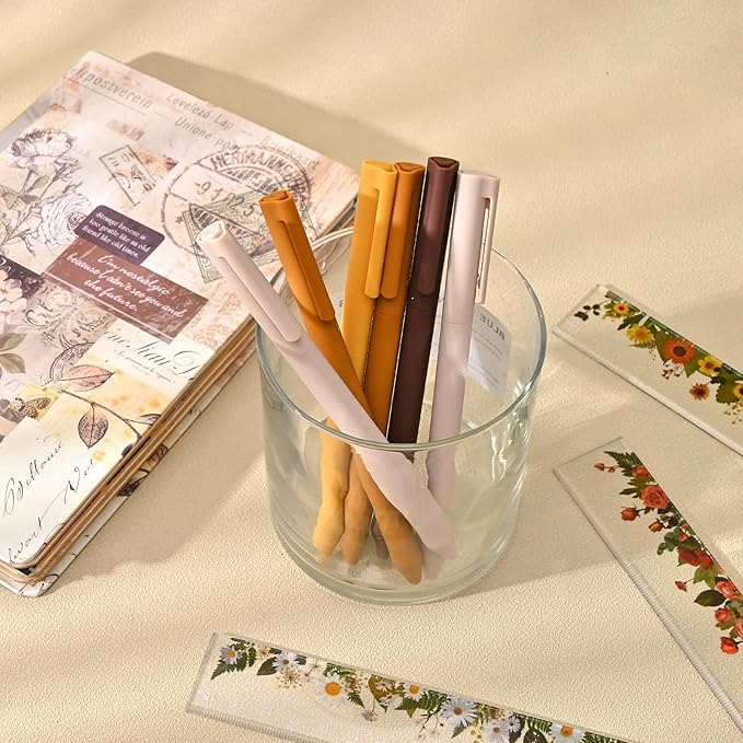 BAYTORY 8Pcs Colored Gel Pens, 0.5mm Fine Point Multicolored Ink Pen, Colorful Pens Smooth Writing for Note Taking and Marking Supplies (Khaki)