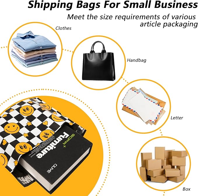 Poly Mailers 10x13 Inch 25 Pcs - Smiles Checkerboard Printed Shipping Bags, 2.4mil Thickness, Waterproof and Tear Resistant Mailing Envelopes, Self-Sealing Packaging Bags for Small Business