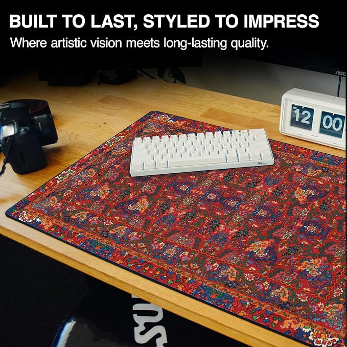 MPCO. Arabic Textiles Large Gaming Desk Pad - 36" x 17" Duraglyde Fabric Cobalt-and-Clover Desk Mats - Non-Slip, Washable, Smooth Glide for Precision Gaming & Work