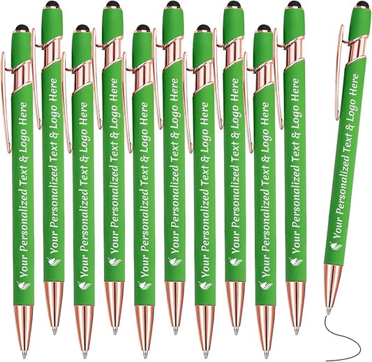 STREADVE Personalized Custom Pens 10 Engraved Writing Pen with Name Logo, Customized Promotional Items Stylus Pen Gifts for Men Women Realtor Nurse Wedding Business, Green