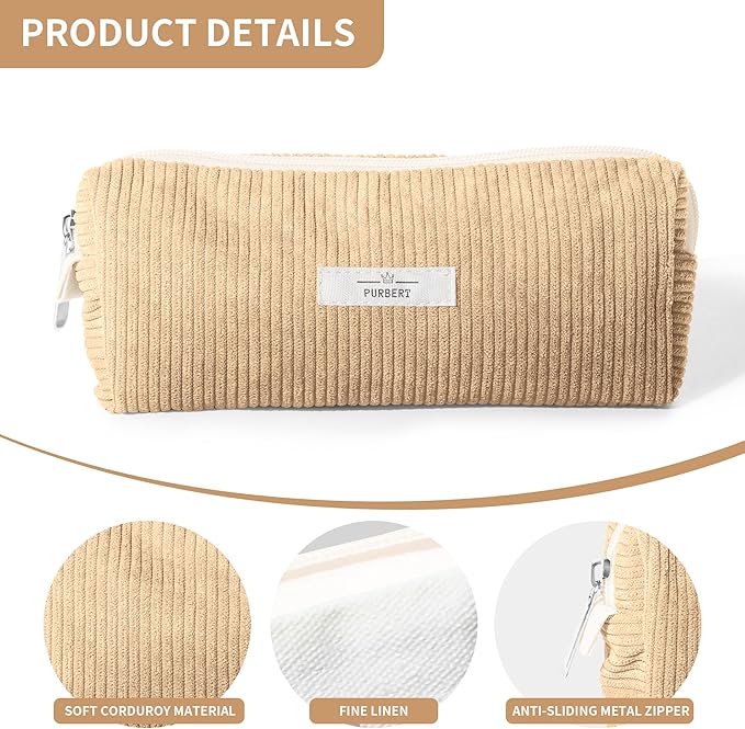 Pencil Bag Pen Case, Soft Corduroy Small Pencil Pouch Organizer with Zipper, Cute Pencil Case Pouch Stationery for Girls and Boys – Apricot